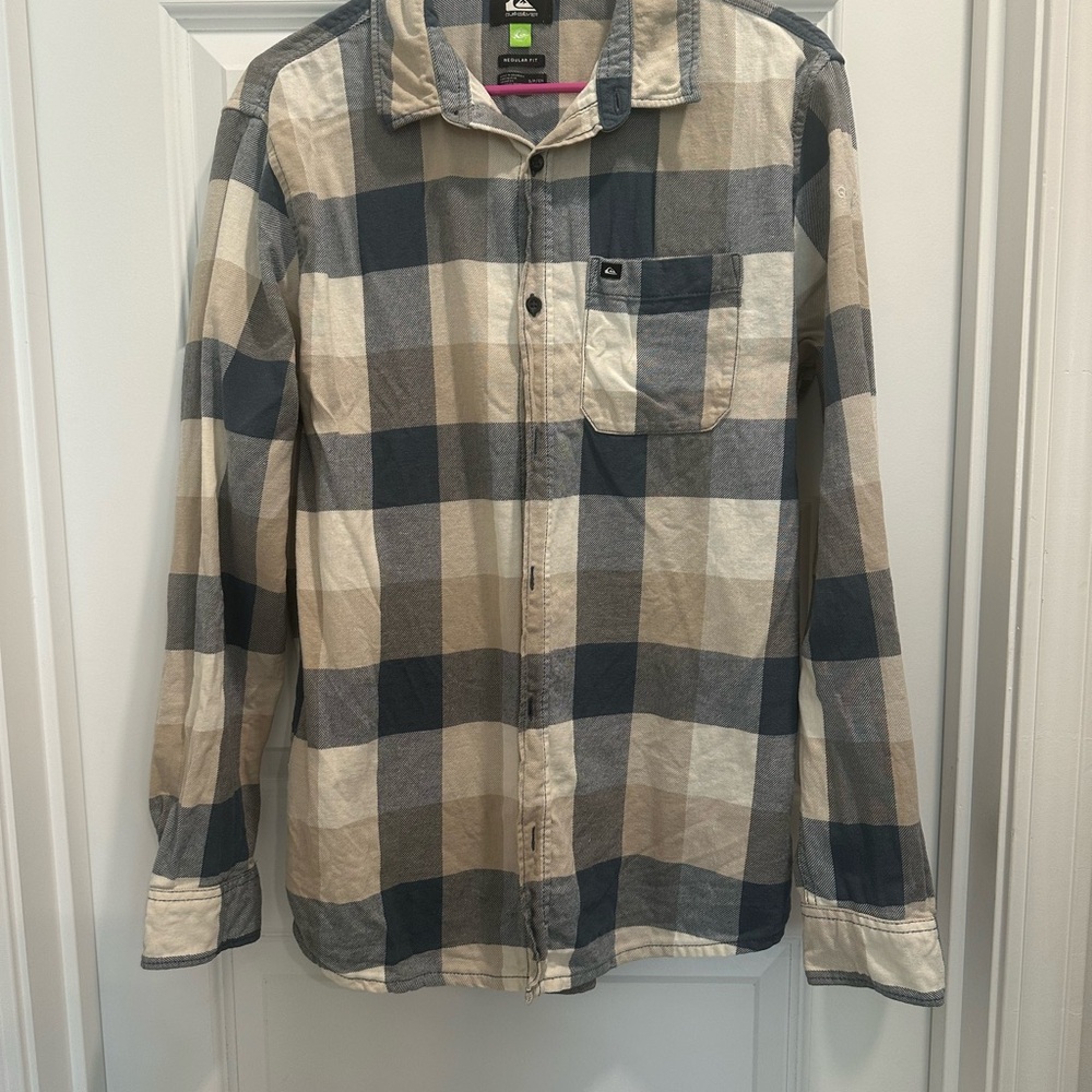 Plaid Button-Up Shirt in Blue and Tan